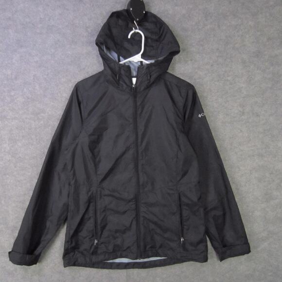Columbia Jacket Mens Small Black Hooded Full Zip Lightweight Rain Windbreaker - Picture 1 of 7